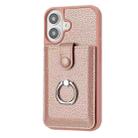 For iPhone 16 Litchi Texture Drawing Card Bag Ring Holder Phone Case(Rose Gold) - 3