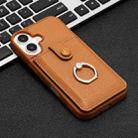 For iPhone 16 Litchi Texture Drawing Card Bag Ring Holder Phone Case(Brown) - 2