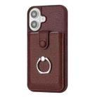 For iPhone 16 Litchi Texture Drawing Card Bag Ring Holder Phone Case(Wine Red) - 3