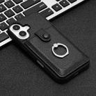 For iPhone 16 Litchi Texture Drawing Card Bag Ring Holder Phone Case(Black) - 2