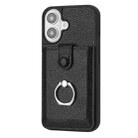 For iPhone 16 Litchi Texture Drawing Card Bag Ring Holder Phone Case(Black) - 3