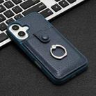 For iPhone 16 Litchi Texture Drawing Card Bag Ring Holder Phone Case(Blue) - 2