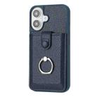 For iPhone 16 Litchi Texture Drawing Card Bag Ring Holder Phone Case(Blue) - 3