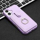 For iPhone 16 Litchi Texture Drawing Card Bag Ring Holder Phone Case(Purple) - 2