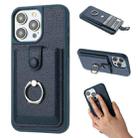 For iPhone 15 Pro Max Litchi Texture Drawing Card Bag Ring Holder Phone Case(Blue) - 1