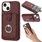 For iPhone 14 / 13 Litchi Texture Drawing Card Bag Ring Holder Phone Case(Wine Red) - 1