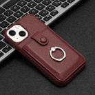 For iPhone 14 / 13 Litchi Texture Drawing Card Bag Ring Holder Phone Case(Wine Red) - 2