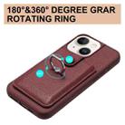 For iPhone 14 / 13 Litchi Texture Drawing Card Bag Ring Holder Phone Case(Wine Red) - 3