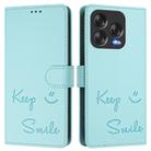 For ZTE Blade V70 Design Smile Embossing RFID Leather Phone Case(Mint Green) - 2