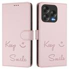 For ZTE Blade V70 Design Smile Embossing RFID Leather Phone Case(Pink) - 2