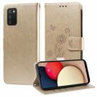 For Samsung Galaxy A03s 166mm EU Embossed Butterfly Flowers Leather Phone Case(Gold) - 1