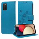 For Samsung Galaxy A02s 166mm US Embossed Butterfly Flowers Leather Phone Case(Blue) - 1
