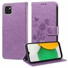 For Samsung Galaxy A03 164mm Global Embossed Butterfly Flowers Leather Phone Case(Purple) - 1