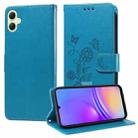 For Samsung Galaxy A05 Embossed Butterfly Flowers Leather Phone Case(Blue) - 1
