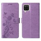 For Samsung Galaxy A12 4G / 5G Embossed Butterfly Flowers Leather Phone Case(Purple) - 3