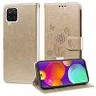 For Samsung Galaxy A12 4G / 5G Embossed Butterfly Flowers Leather Phone Case(Gold) - 1