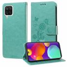 For Samsung Galaxy A12 4G / 5G Embossed Butterfly Flowers Leather Phone Case(Green) - 1