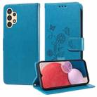 For Samsung Galaxy A13 4G / 5G Embossed Butterfly Flowers Leather Phone Case(Blue) - 1