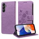 For Samsung Galaxy A14 4G / 5G Embossed Butterfly Flowers Leather Phone Case(Purple) - 1