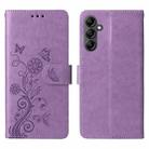 For Samsung Galaxy A14 4G / 5G Embossed Butterfly Flowers Leather Phone Case(Purple) - 3
