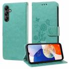 For Samsung Galaxy A14 4G / 5G Embossed Butterfly Flowers Leather Phone Case(Green) - 1