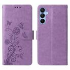 For Samsung Galaxy A15 4G / 5G Embossed Butterfly Flowers Leather Phone Case(Purple) - 3