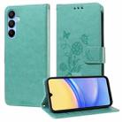 For Samsung Galaxy A15 4G / 5G Embossed Butterfly Flowers Leather Phone Case(Green) - 1