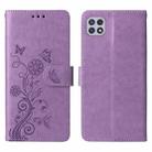 For Samsung Galaxy A22 5G Embossed Butterfly Flowers Leather Phone Case(Purple) - 3