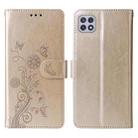 For Samsung Galaxy A22 5G Embossed Butterfly Flowers Leather Phone Case(Gold) - 3