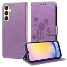 For Samsung Galaxy A25 5G Global Embossed Butterfly Flowers Leather Phone Case(Purple) - 1