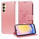 For Samsung Galaxy A25 5G Global Embossed Butterfly Flowers Leather Phone Case(Rose Gold) - 1