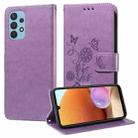 For Samsung Galaxy A32 4G Embossed Butterfly Flowers Leather Phone Case(Purple) - 1