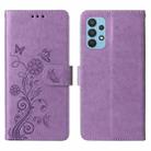For Samsung Galaxy A32 4G Embossed Butterfly Flowers Leather Phone Case(Purple) - 3