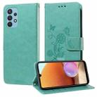 For Samsung Galaxy A32 4G Embossed Butterfly Flowers Leather Phone Case(Green) - 1