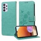 For Samsung Galaxy A32 5G Embossed Butterfly Flowers Leather Phone Case(Green) - 1