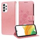 For Samsung Galaxy A33 5G Embossed Butterfly Flowers Leather Phone Case(Rose Gold) - 1