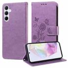 For Samsung Galaxy A35 5G Embossed Butterfly Flowers Leather Phone Case(Purple) - 1