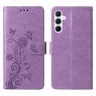 For Samsung Galaxy A35 5G Embossed Butterfly Flowers Leather Phone Case(Purple) - 3