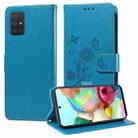 For Samsung Galaxy A51 4G Embossed Butterfly Flowers Leather Phone Case(Blue) - 1