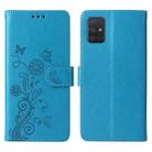 For Samsung Galaxy A51 4G Embossed Butterfly Flowers Leather Phone Case(Blue) - 3