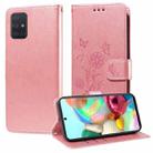 For Samsung Galaxy A51 4G Embossed Butterfly Flowers Leather Phone Case(Rose Gold) - 1