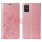 For Samsung Galaxy A51 4G Embossed Butterfly Flowers Leather Phone Case(Rose Gold) - 3
