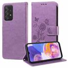 For Samsung Galaxy A52 4G / 5G Embossed Butterfly Flowers Leather Phone Case(Purple) - 1