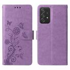 For Samsung Galaxy A52 4G / 5G Embossed Butterfly Flowers Leather Phone Case(Purple) - 3