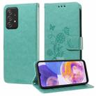 For Samsung Galaxy A52 4G / 5G Embossed Butterfly Flowers Leather Phone Case(Green) - 1
