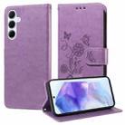For Samsung Galaxy A55 5G Embossed Butterfly Flowers Leather Phone Case(Purple) - 1