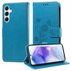 For Samsung Galaxy A55 5G Embossed Butterfly Flowers Leather Phone Case(Blue) - 1