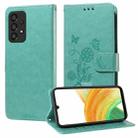 For Samsung Galaxy A73 5G Embossed Butterfly Flowers Leather Phone Case(Green) - 1