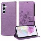For Samsung Galaxy A36 5G / A56 5G Embossed Butterfly Flowers Leather Phone Case(Purple) - 1