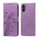 For Samsung Galaxy A25 5G Japan Version / A25e Embossed Butterfly Flowers Leather Phone Case(Purple) - 1